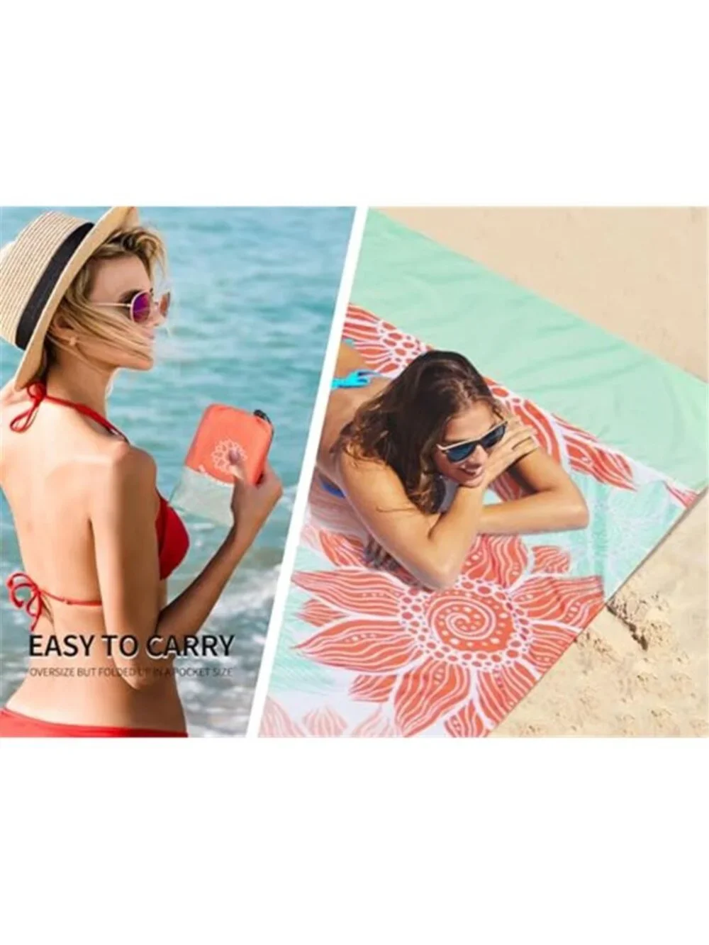 Beach Blanket Waterproof Sandproof Oversized Pink Floral Picnic Mat Camping